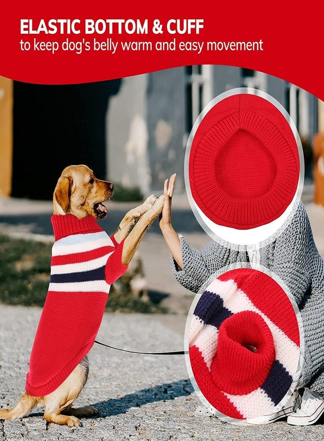 PETANGEL Dog Sweater | Warm Strip Dog Winter Knitwear Clothes with Elastic Leg Bands | Soft Acrylic Knitted Pet Pullover for Small Medium Large Doggy (Red, Size: L) - Image 4